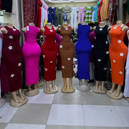 Bodycon dresses in several colours on mannequins